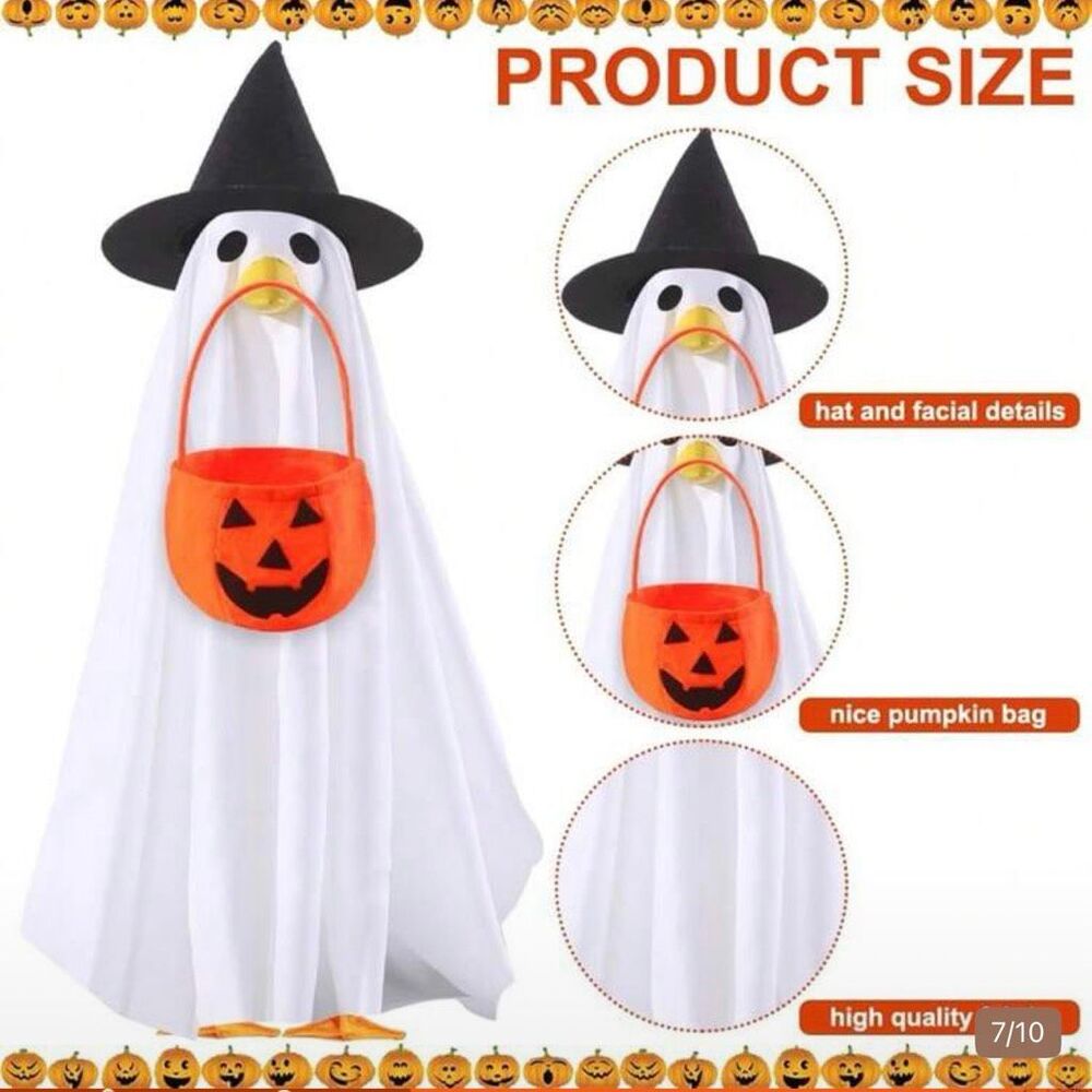 Porch Goose Outfits Halloween Ghost Costume Lawn Goose Clothes Witch Hat 23" - Picture 5 of 5